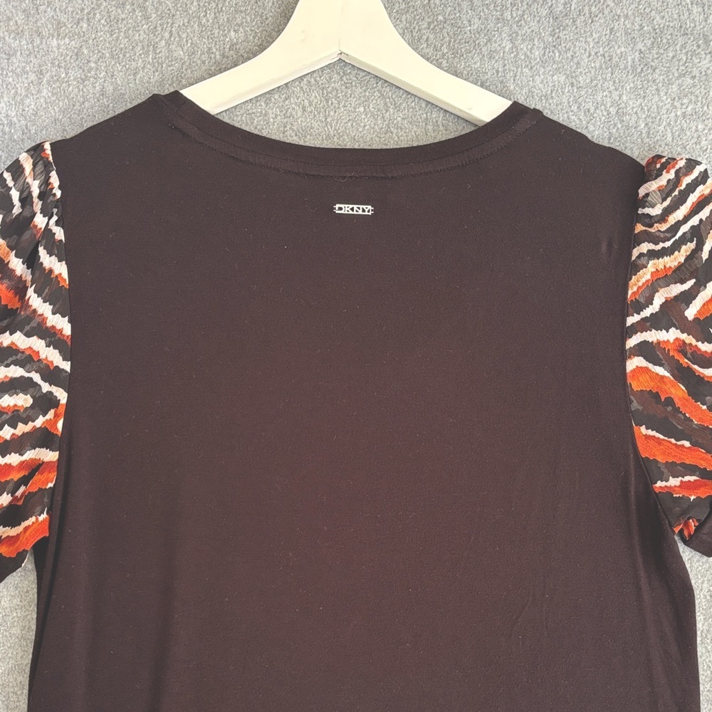 DKNY Black Top with Orange Zebra Print Sleeves - Picture 6 of 6